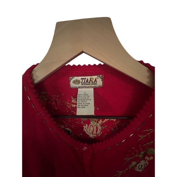 Vintage Tiara International Red Embroidered Womens Cardigan Sweater Size L - Picture 3 of 4